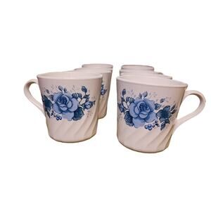 CORELLE Corning Ware Blue Velvet Blue Roses Coffee Cup Mug Set of 8‎